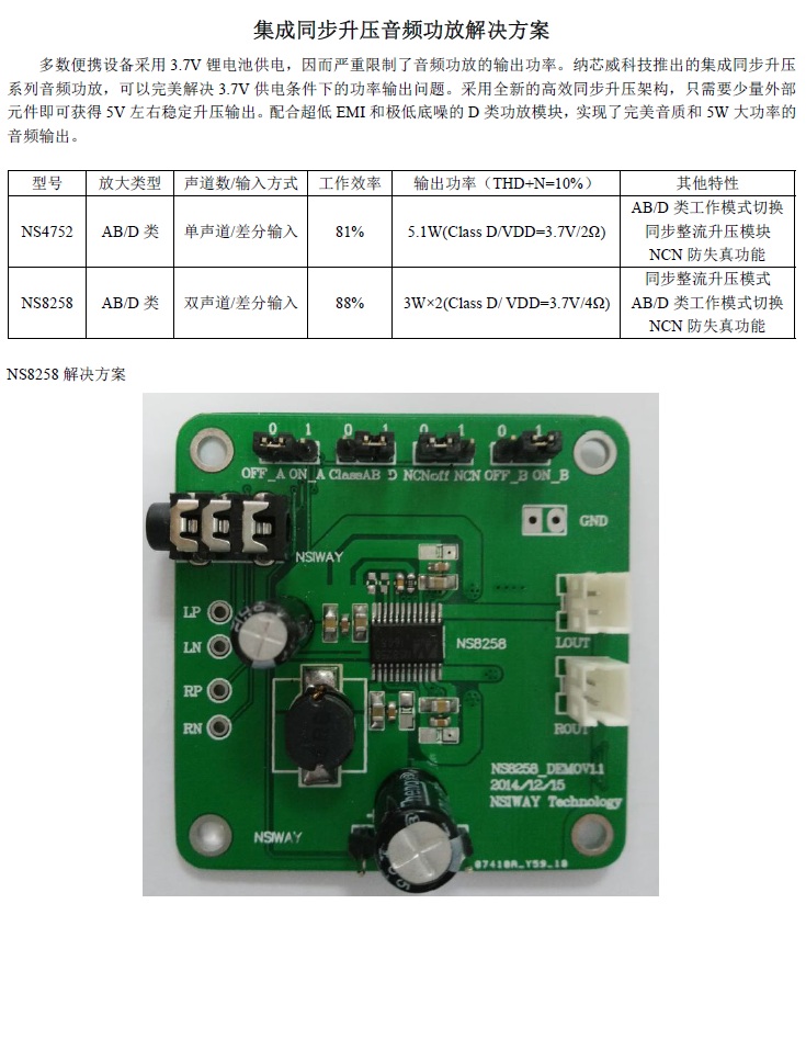 集成同步升壓音頻應用解決方案